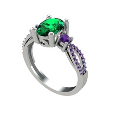 Yeşil kuvars ve ametist 18 ayar beyaz altın yüzük