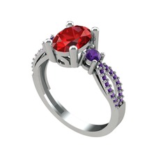 Garnet ve ametist 14 ayar beyaz altın yüzük