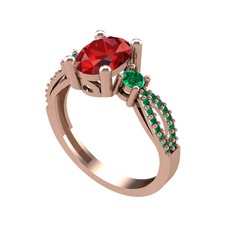 Garnet ve yeşil kuvars 8 ayar rose altın yüzük