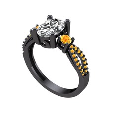 Freja Yüzük - Beyaz zirkon ve sitrin 925 ayar siyah rodyum kaplama gümüş yüzük #1yzh9k9