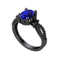 Freja Yüzük - Lab safir ve siyah zirkon 925 ayar siyah rodyum kaplama gümüş yüzük #2kbb08