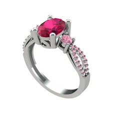 Rodolit garnet ve pembe kuvars 14 ayar beyaz altın yüzük