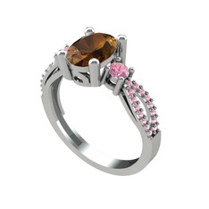 Dumanlı kuvars ve pembe kuvars 925 ayar gümüş yüzük