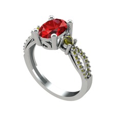 Garnet ve peridot 18 ayar beyaz altın yüzük