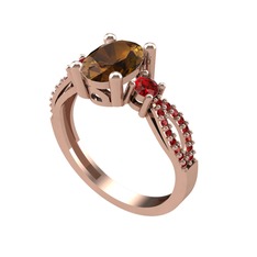 Dumanlı kuvars ve garnet 14 ayar rose altın yüzük