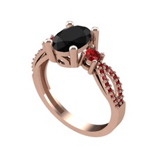 Siyah zirkon ve garnet 14 ayar rose altın yüzük