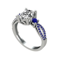 Freja Yüzük - Swarovski ve lab safir 18 ayar beyaz altın yüzük #4cs0x4