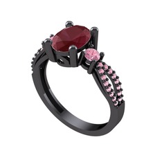 Kök yakut ve pembe kuvars 925 ayar siyah rodyum kaplama gümüş yüzük