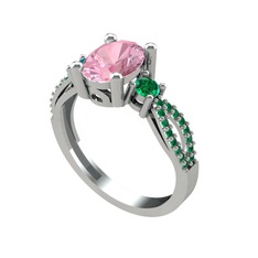 Freja Yüzük - Pembe kuvars ve yeşil kuvars 8 ayar beyaz altın yüzük #5obngi