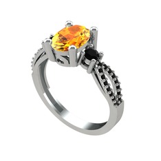 Freja Yüzük - Sitrin ve siyah zirkon 925 ayar gümüş yüzük #5v223g