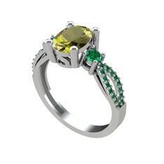 Peridot ve yeşil kuvars 8 ayar beyaz altın yüzük
