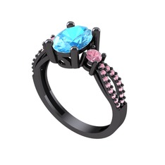 Freja Yüzük - Akuamarin ve pembe kuvars 925 ayar siyah rodyum kaplama gümüş yüzük #68x9zn