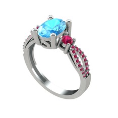 Freja Yüzük - Akuamarin ve rodolit garnet 18 ayar beyaz altın yüzük #6ozb1s