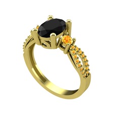 Freja Yüzük - Siyah zirkon ve sitrin 18 ayar altın yüzük #7utrwe