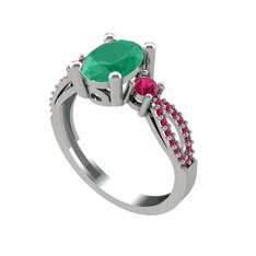Freja Yüzük - Kök zümrüt ve rodolit garnet 18 ayar beyaz altın yüzük #8o89uh