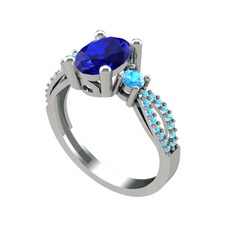 Freja Yüzük - Lab safir ve akuamarin 18 ayar beyaz altın yüzük #9hdnje