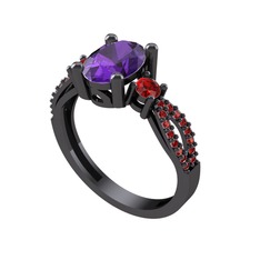 Freja Yüzük - Ametist ve garnet 925 ayar siyah rodyum kaplama gümüş yüzük #9j351h