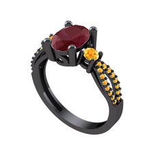 Freja Yüzük - Kök yakut ve sitrin 925 ayar siyah rodyum kaplama gümüş yüzük #9nnnsb
