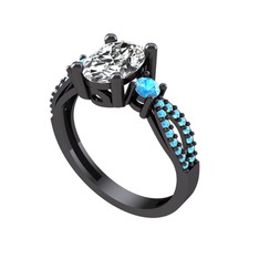 Freja Yüzük - Beyaz zirkon ve akuamarin 925 ayar siyah rodyum kaplama gümüş yüzük #b1jm1j