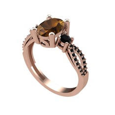 Freja Yüzük - Dumanlı kuvars ve siyah zirkon 14 ayar rose altın yüzük #bhuk9q