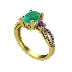 Freja Yüzük - Kök zümrüt ve ametist 8 ayar altın yüzük #bpq26d