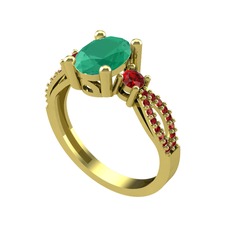 Freja Yüzük - Kök zümrüt ve garnet 14 ayar altın yüzük #cjq7fe