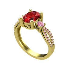 Garnet ve pembe kuvars 18 ayar altın yüzük