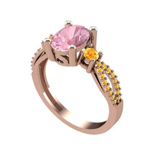 Pembe kuvars ve sitrin 925 ayar rose altın kaplama gümüş yüzük