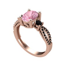 Freja Yüzük - Pembe kuvars ve siyah zirkon 14 ayar rose altın yüzük #d8pjl6