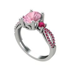 Pembe kuvars ve rodolit garnet 8 ayar beyaz altın yüzük
