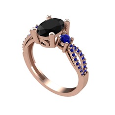 Freja Yüzük - Siyah zirkon ve lab safir 8 ayar rose altın yüzük #dy80jr