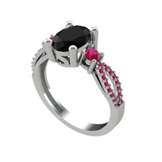 Siyah zirkon ve rodolit garnet 8 ayar beyaz altın yüzük