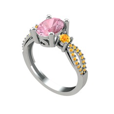 Pembe kuvars ve sitrin 18 ayar beyaz altın yüzük