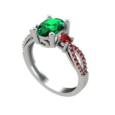 Yeşil kuvars ve garnet 14 ayar beyaz altın yüzük