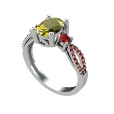 Peridot ve garnet 14 ayar beyaz altın yüzük