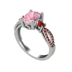 Pembe kuvars ve garnet 14 ayar beyaz altın yüzük
