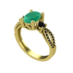 Freja Yüzük - Kök zümrüt ve siyah zirkon 18 ayar altın yüzük #ho6ft7