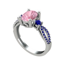 Pembe kuvars ve lab safir 8 ayar beyaz altın yüzük