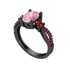 Freja Yüzük - Pembe kuvars ve garnet 925 ayar siyah rodyum kaplama gümüş yüzük #iqa8ue