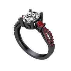 Freja Yüzük - Swarovski ve garnet 925 ayar siyah rodyum kaplama gümüş yüzük #j43g33