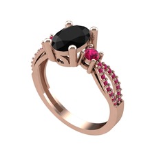 Siyah zirkon ve rodolit garnet 925 ayar rose altın kaplama gümüş yüzük