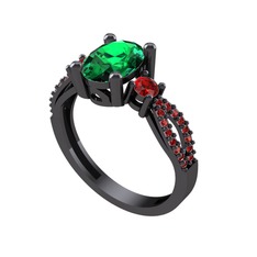 Freja Yüzük - Yeşil kuvars ve garnet 925 ayar siyah rodyum kaplama gümüş yüzük #jujf9x