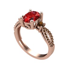 Garnet ve dumanlı kuvars 18 ayar rose altın yüzük