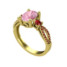 Freja Yüzük - Pembe kuvars ve garnet 14 ayar altın yüzük #klbqst