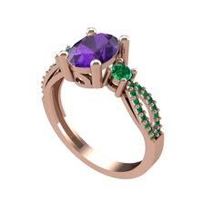 Ametist ve yeşil kuvars 18 ayar rose altın yüzük