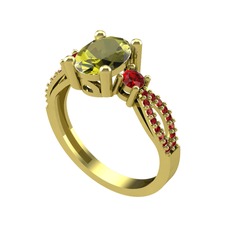 Freja Yüzük - Peridot ve garnet 14 ayar altın yüzük #ky90fk