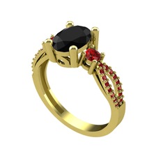 Freja Yüzük - Siyah zirkon ve garnet 14 ayar altın yüzük #m2js4j