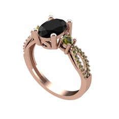 Freja Yüzük - Siyah zirkon ve peridot 8 ayar rose altın yüzük #n7js29