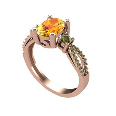 Sitrin ve peridot 925 ayar rose altın kaplama gümüş yüzük