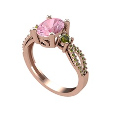 Pembe kuvars ve peridot 8 ayar rose altın yüzük